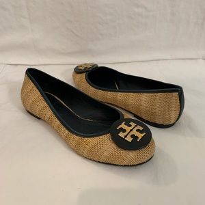 Tory Burch Reva Raffia Navy Flats
